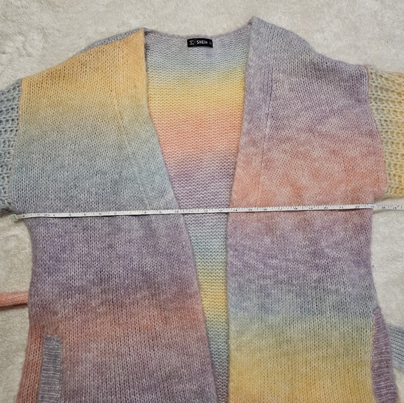 NEW Shein Hand Knit Cardigan Colorful Pastel Multicolor Rainbow Size S Cozy - Picture 6 of 10